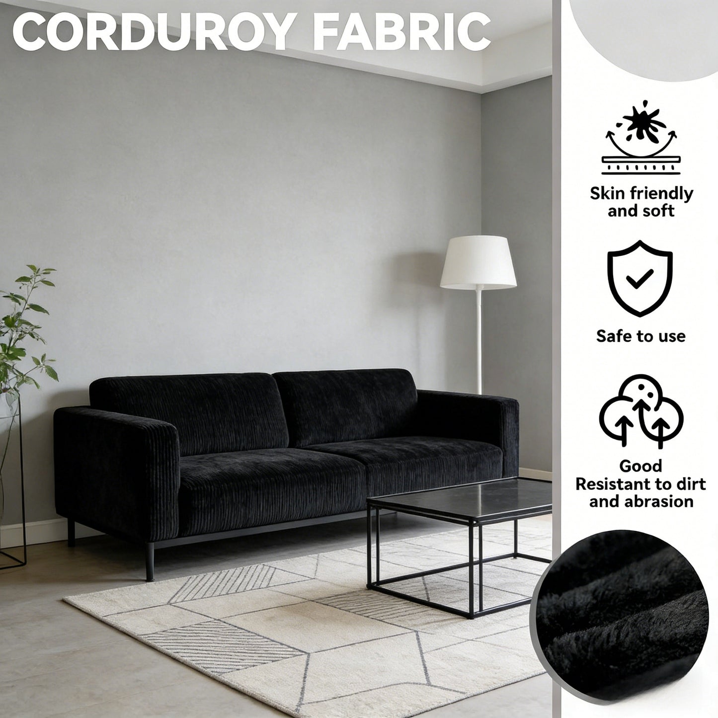 Cloud Loveseat, Deep Seat & No Assembly, Corduroy Fabric