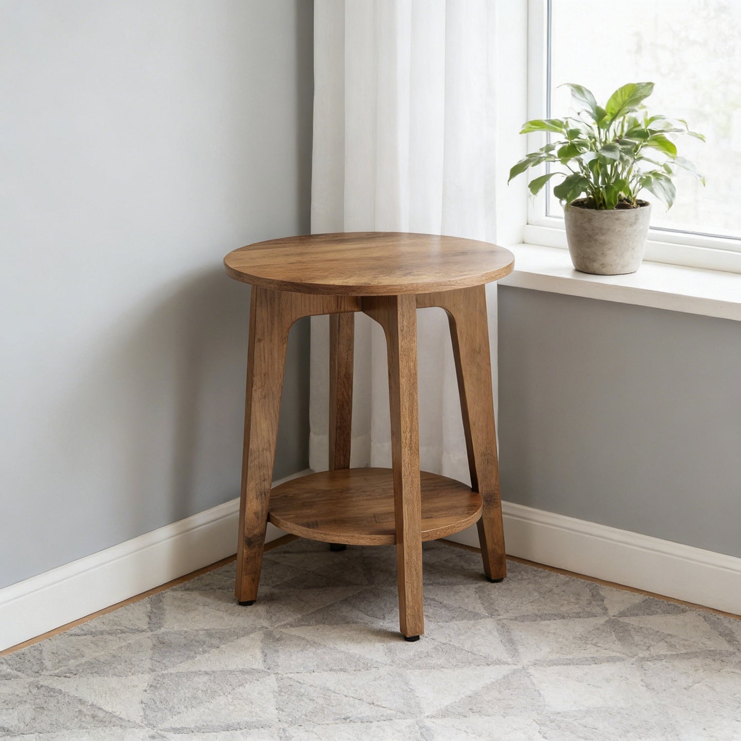 2-Tier Vintage Round Side Table with Metal Tapered Legs for Small Living Spaces & Bedroom