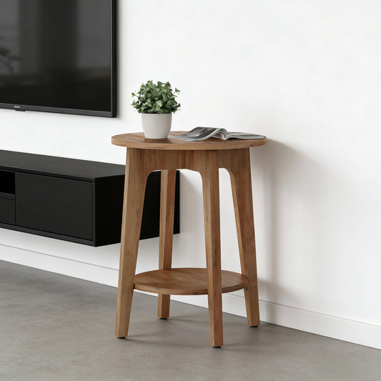 2-Tier Vintage Round Side Table with Metal Tapered Legs for Small Living Spaces & Bedroom